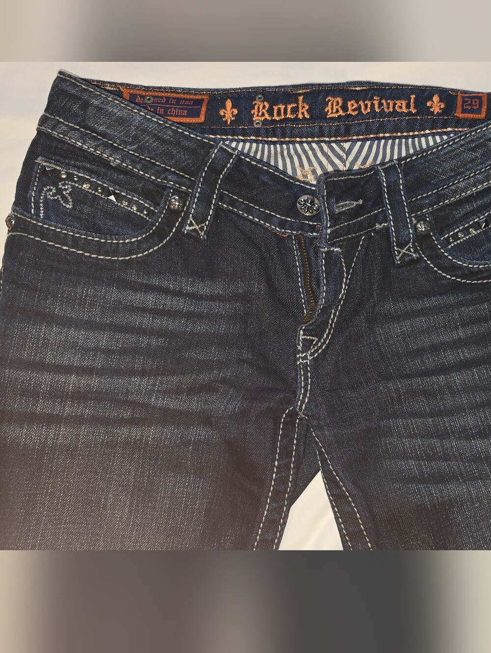 Rock Revival Women's Dark Indigo Skinny Jeans with Contrast Stitching, 33"inseam